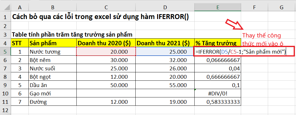 áp dụng công thức iferror