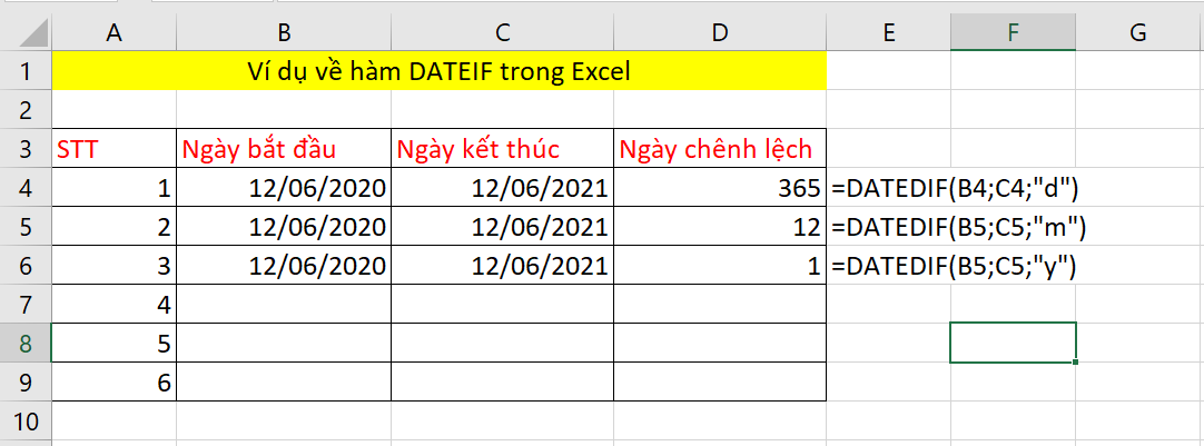 Tính ngày tháng năm chênh lệch với hàm DATEDIF trong Excel